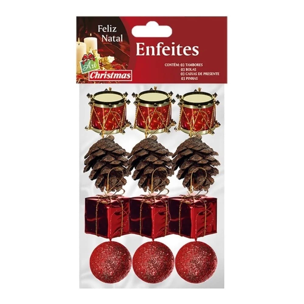 Kit 12 Enfeites Natalinos Vermelhos Para arvore de natal