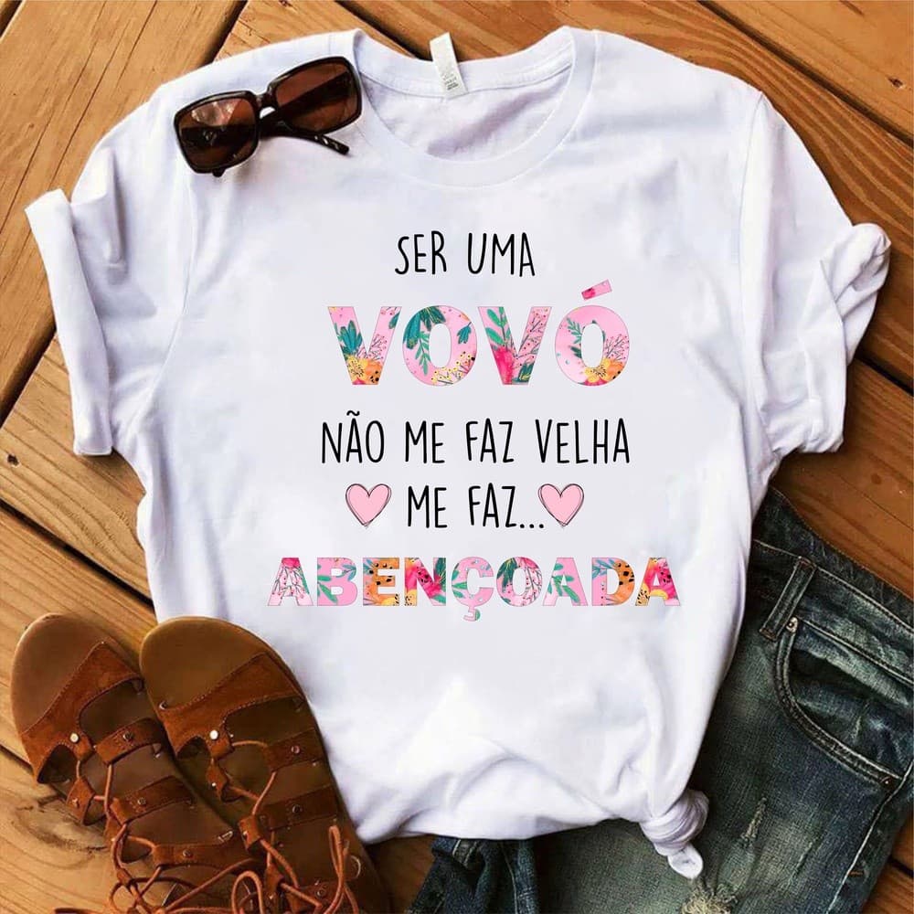 Camiseta Vovó Abençoada Chá Revelação Vovó Vó Presente para Avó  Blusa Feminina Estampada Gestante