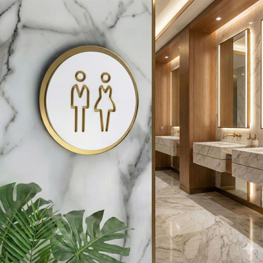 Placa Banheiro Luxo Acrílico Dourado Espelhado 10cm - Sinalização Premium