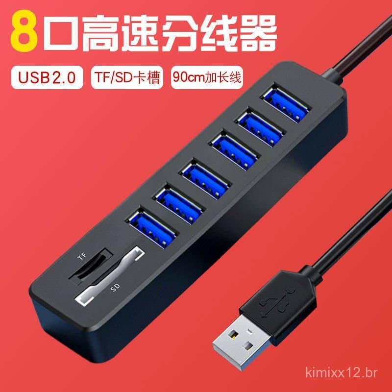Hub USB COMBO de 8 portas mais vendido com leitor de cartão TF/SD, hub para computador, expansão Combo, atacado.