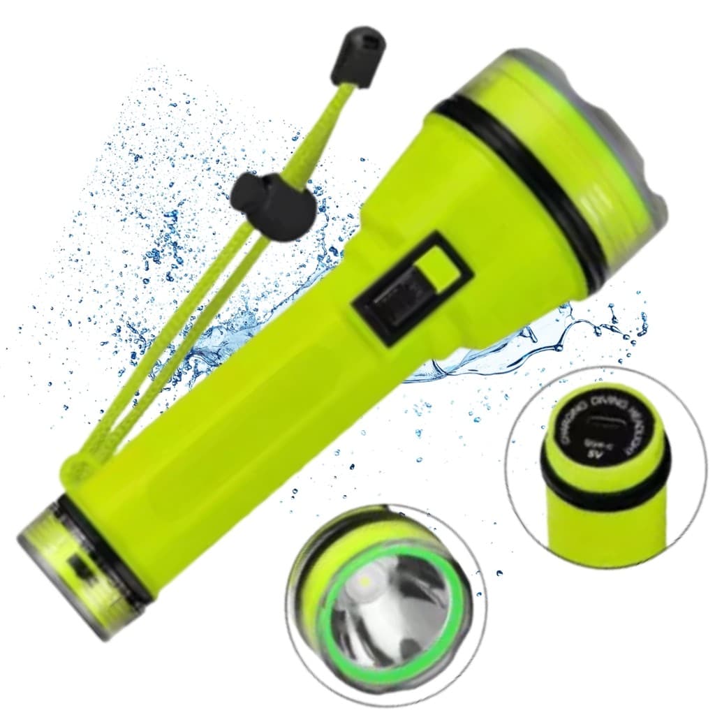 Lanterna De Mergulho Pesca Led Recarregável Usb 30m Prova Dágua Profissonal