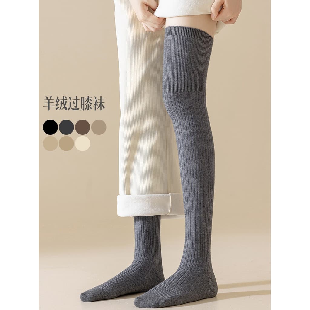 Cashmere sobre o joelho meias femininas meias de lã de tubo alto outono inverno quente estilo japonês tubo alto desossad