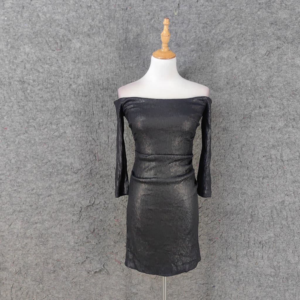 Vestido preto de manga comprida com lantejoulas, um ombro, reparação ktv, boate, festa, boate, vestido Slim Fit, saia qu