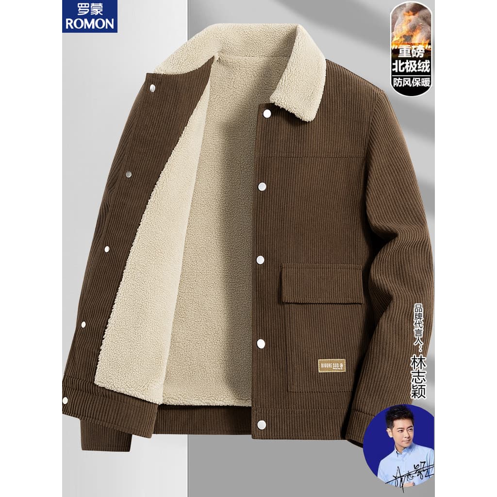 Lomon cordeiro velo acolchoado jaqueta masculina inverno lapela veludo acolchoado jaqueta velo engrossado quente Jinjian
