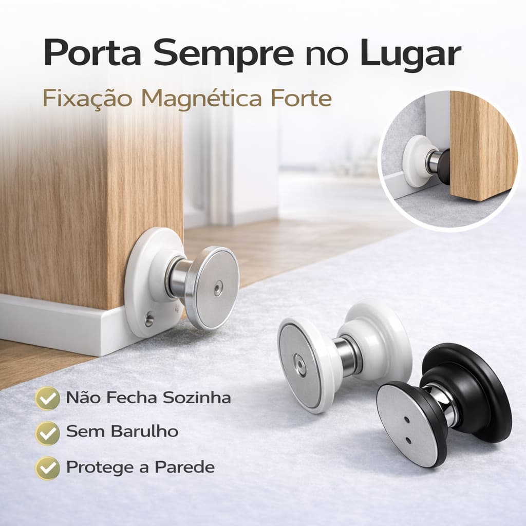 Trava Magnética para Porta Forte Inox 304 Anti Impacto Fecho Silencioso com Adesivo