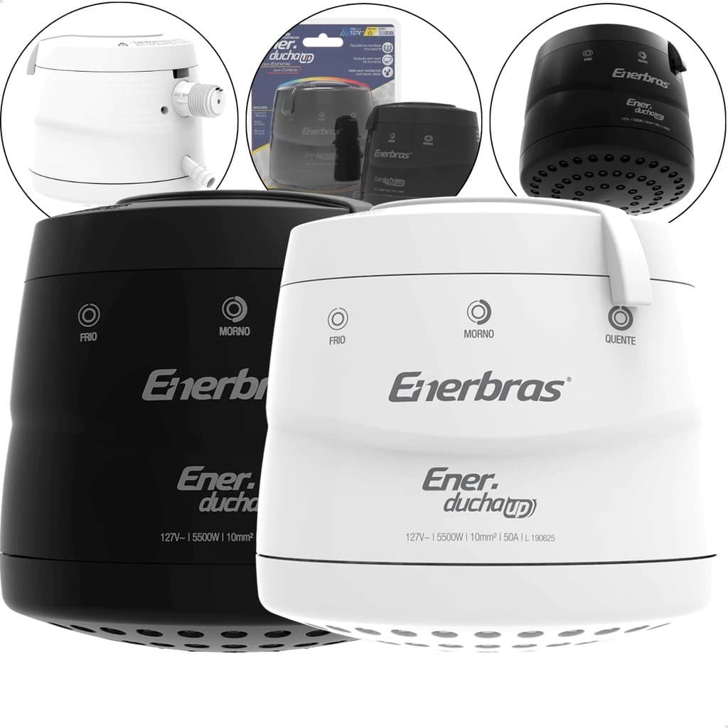 Kit 2 Duchas Chuveiro Enerducha UP 3 Temperatura 220v Preto ou Branco Enerbras
