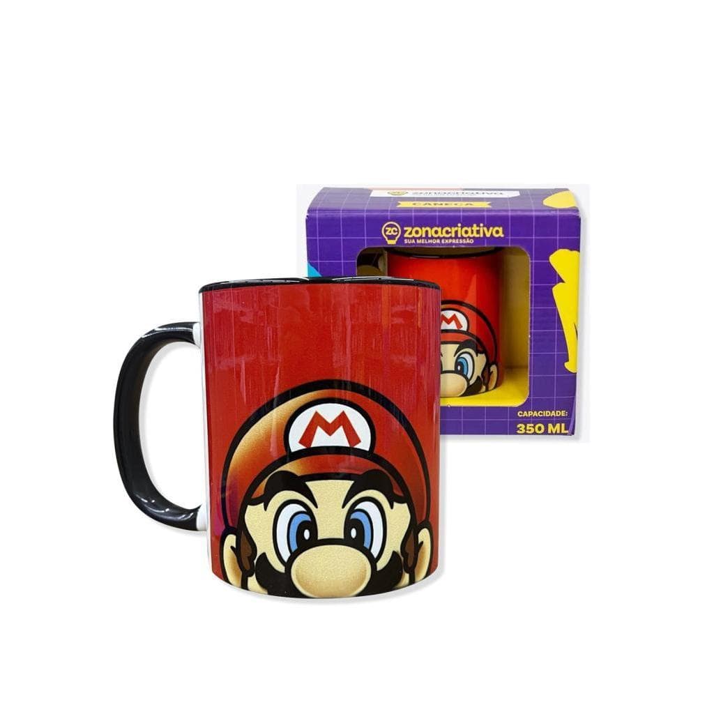 Caneca Pop Super Mario Face 350ml Cerâmica Nintendo Zona Criativa Presente Gamer Clássico Licenciada Colorida