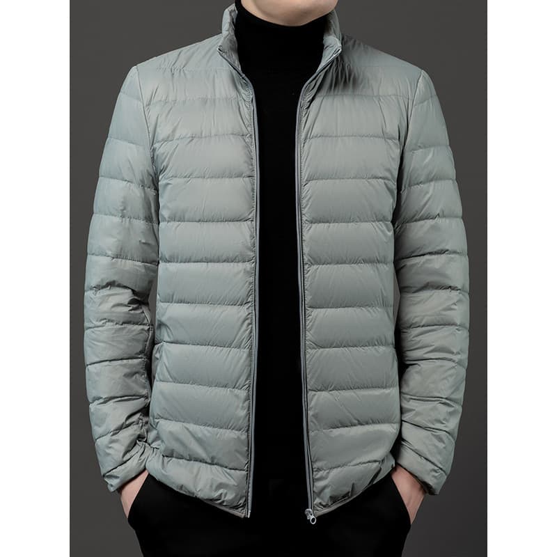 Jaqueta leve masculina outono inverno novo estilo leve gola alta curta pai de meia-idade jaqueta forro quente