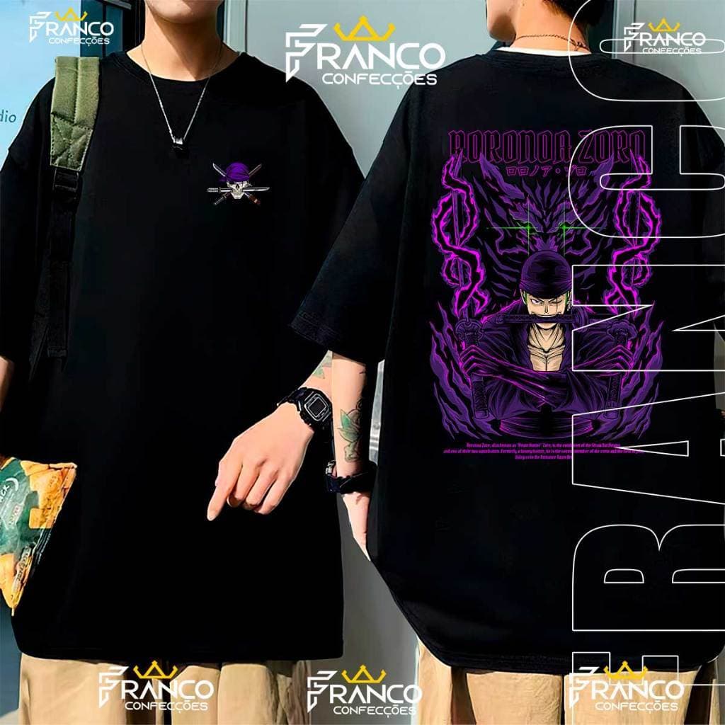 Camiseta  Anime Zoro Mangá Streetwear Unissex Série 100% Algodão Feminino Masculino Estampada Slim Várias Cores