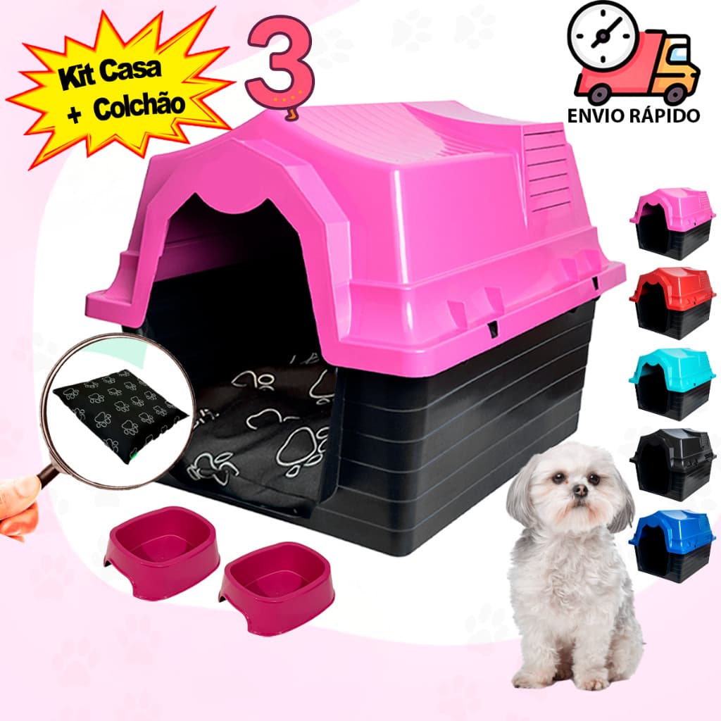 Casinha Pet N3 + caminha + Comedouro Bebedouro Cachorro Pequeno Caminha Para Cachorro Casa Pet
