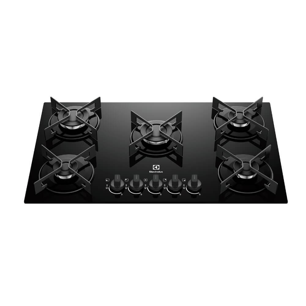 Cooktop 5 Bocas Electrolux KE5GR Efficient a Gás Mesa de Vidro Preto Bivolt