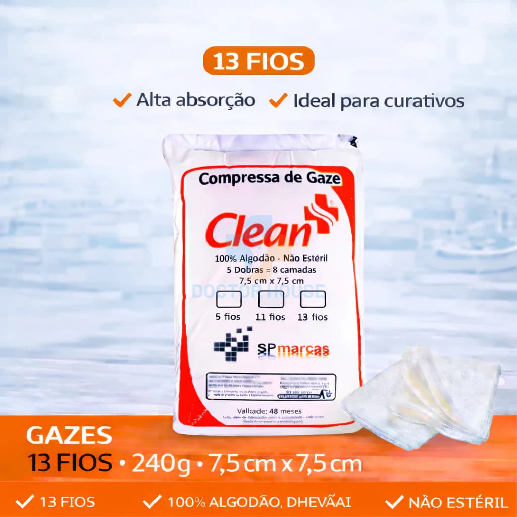 Compressa De Gaze 13 Fios Hidrófila 500 Uni ou 240g