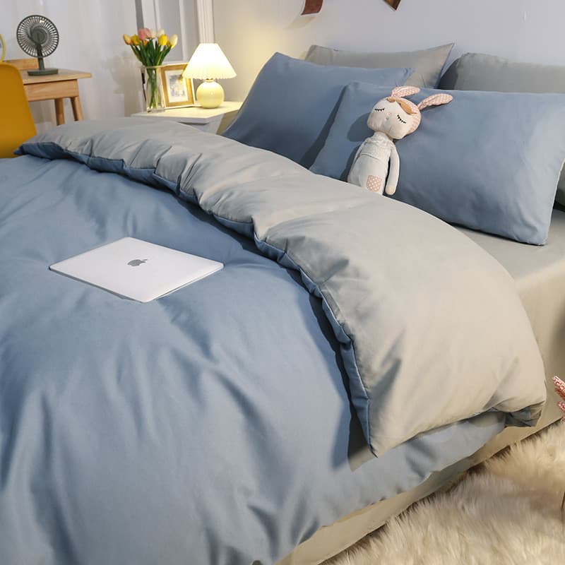 Lençóis Capa De Edredão Cama 4 Conjuntos De Algodão Lavado De Cor Sólida Conjunto De Quatro Peças