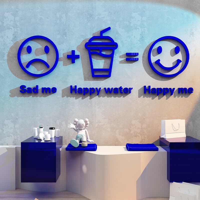 Influenciador leite loja de chá decoração de parede reparação foto área Layout Klein azul Punch-in fundo decoração de pa