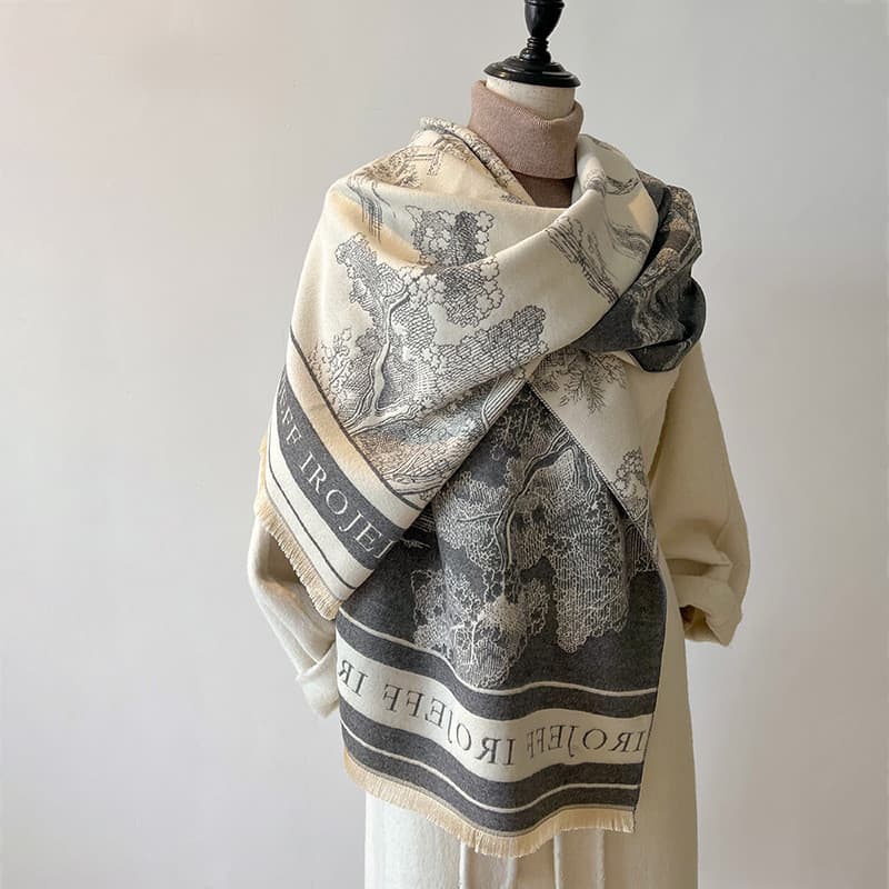 Preto branco cachecol feminino outono inverno 2026 novo estilo europeu americano luz luxo imitação Cashmere xale jogo ex