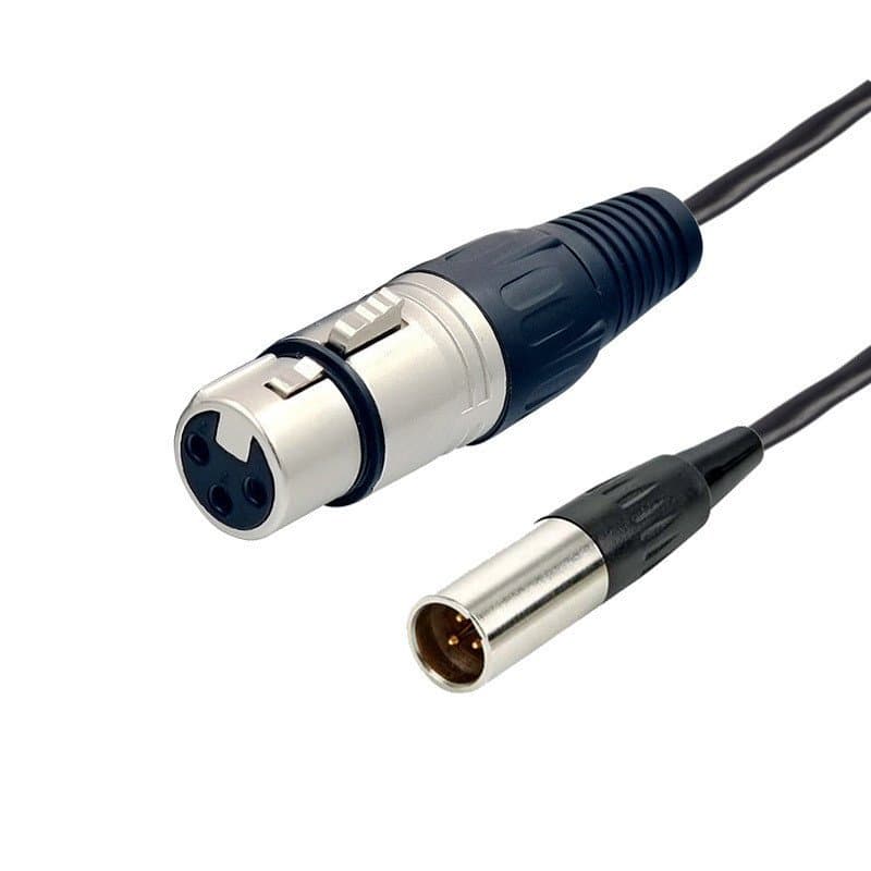 Cabo de áudio mini XLR macho para XLR fêmea de 3 pinos para microfone e mixer, blindado, 0,3 metros.