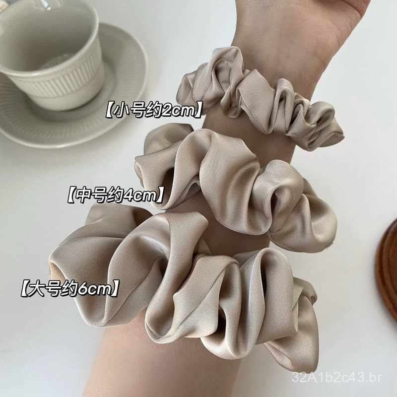 Laço de Cabelo Elegante e Sofisticado de Dongdaemun Coreano, Textura Cremosa, Cetim Sedoso Bege, Acessório de Cabelo par