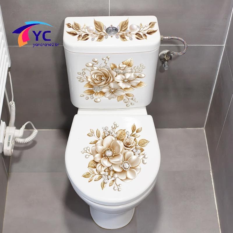 YCBR Luxo Ouro Pérola Floral Toalete Stier À Prova Dwaterproof Água Auto-Adesivo Decoração Do Banheiro Parede Stiers Par