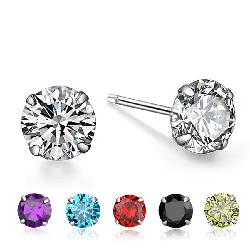 Brincos de prata esterlina s925 Yinbaida com quatro garras, estilo simples, zircônia e mini diamantes coloridos, unissex