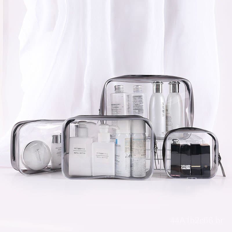 Bolsa de maquiagem em PVC, transparente, à prova d'água, portátil, multifuncional para viagens, armazenamento de artigos