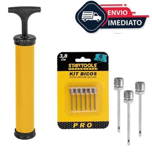 Kit Bomba De Ar Profissional e 7 Bicos Inox Encher Bola Futebol Vôlei Basquete Startools