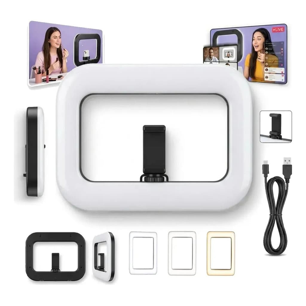 Luz Selfie Quadrada Led Para Filmagem 3 Tons De Branco Profissional