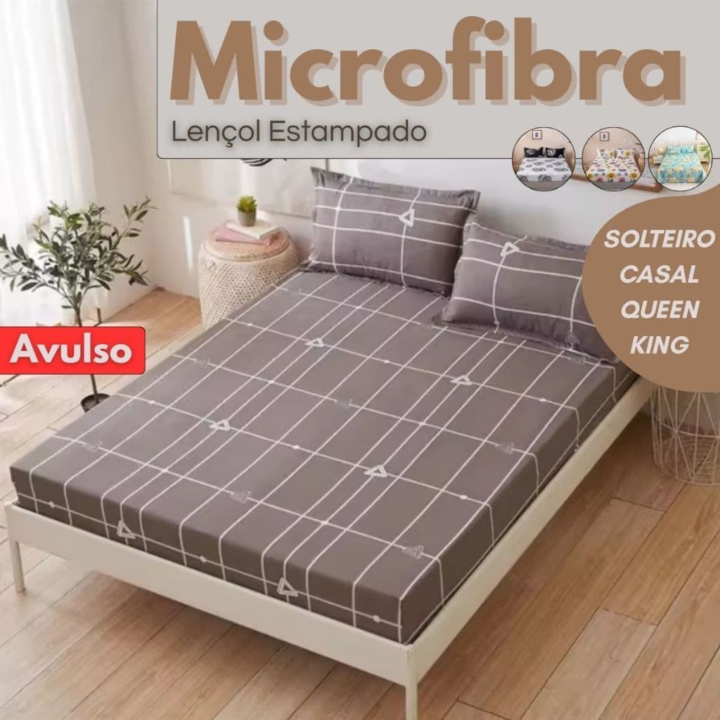 Lençol Estampado com Elástico Microfibra = AVULSO : Solteiro/ Casal/ Queen