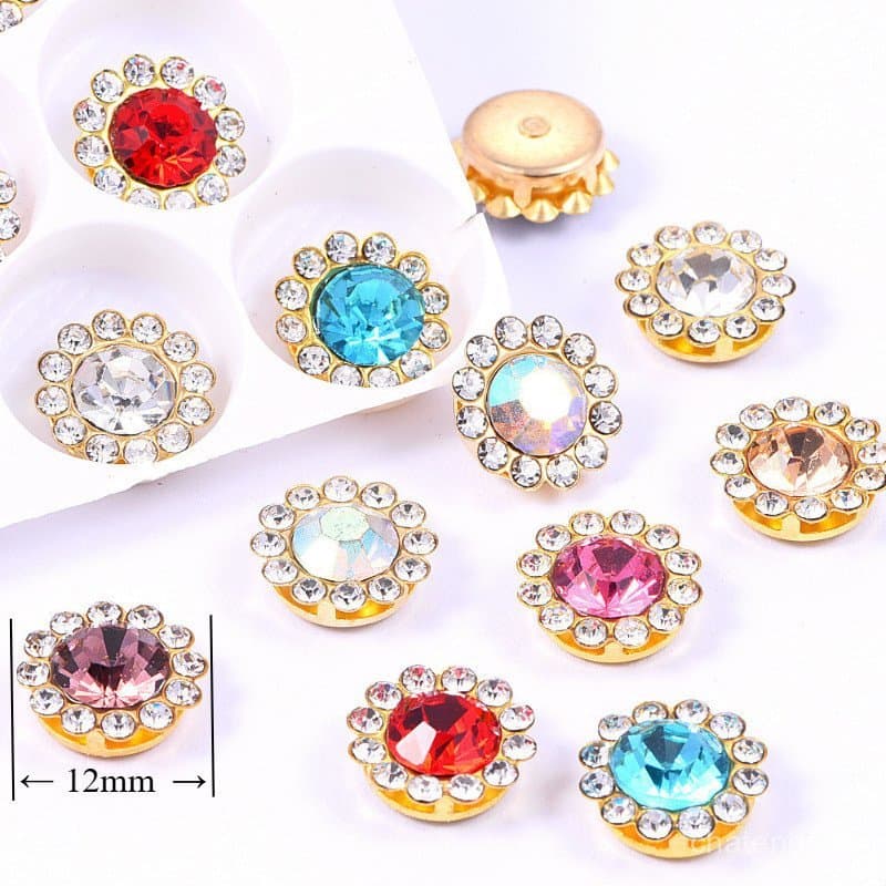 50 Peças À Prova De Óleo 12mm Moda Girassol Redondo Cristal Costurado Em Strass Para Roupas DIY Chapéus Acessórios
