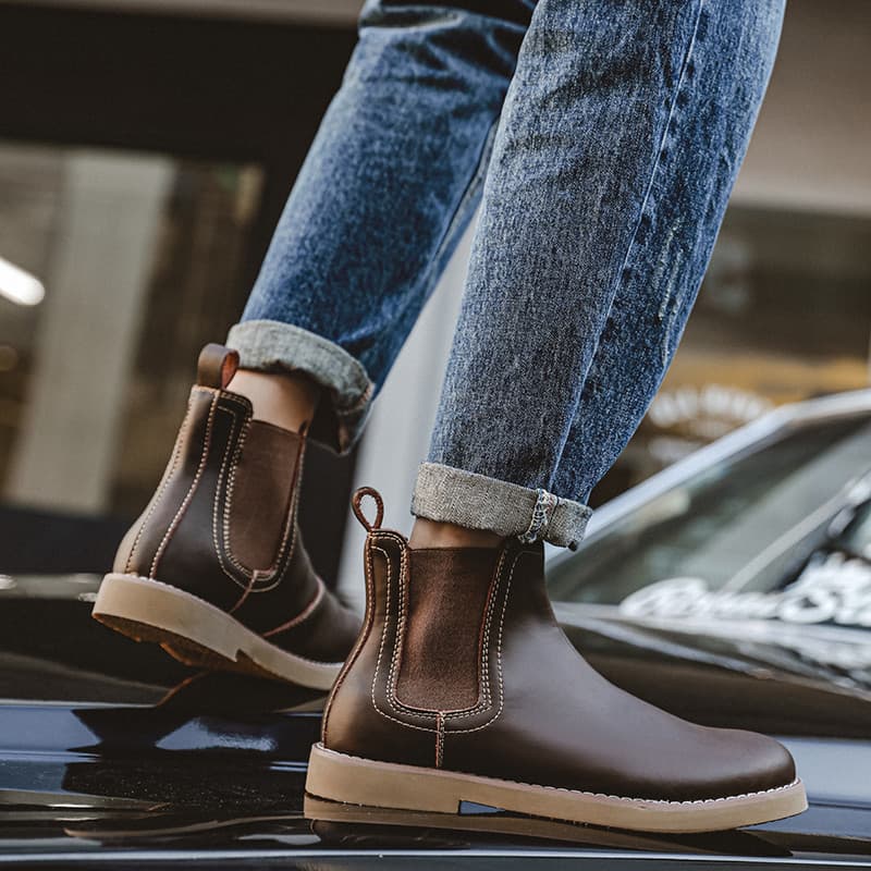 Coruja cidade Chelsea botas sapatos masculinos Martin botas de alta qualidade estilo britânico Retro Mid-top botas de ca