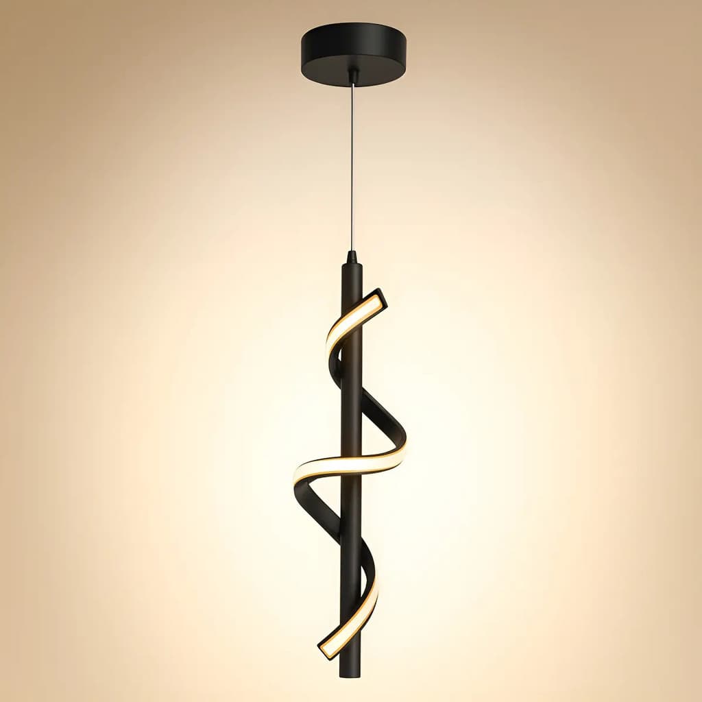 Lustre Pendente LED Espiral Preto 50W Bivolt Moderno Iluminação Sala Jantar Cozinha Minimalista Decorativo Range Plane