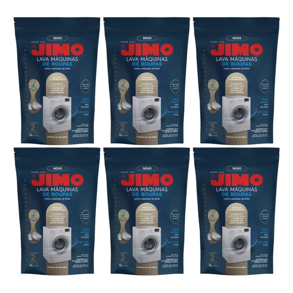 Kit 6 Lava Máquinas De Roupas 12x20g Detergente Limpeza Interna