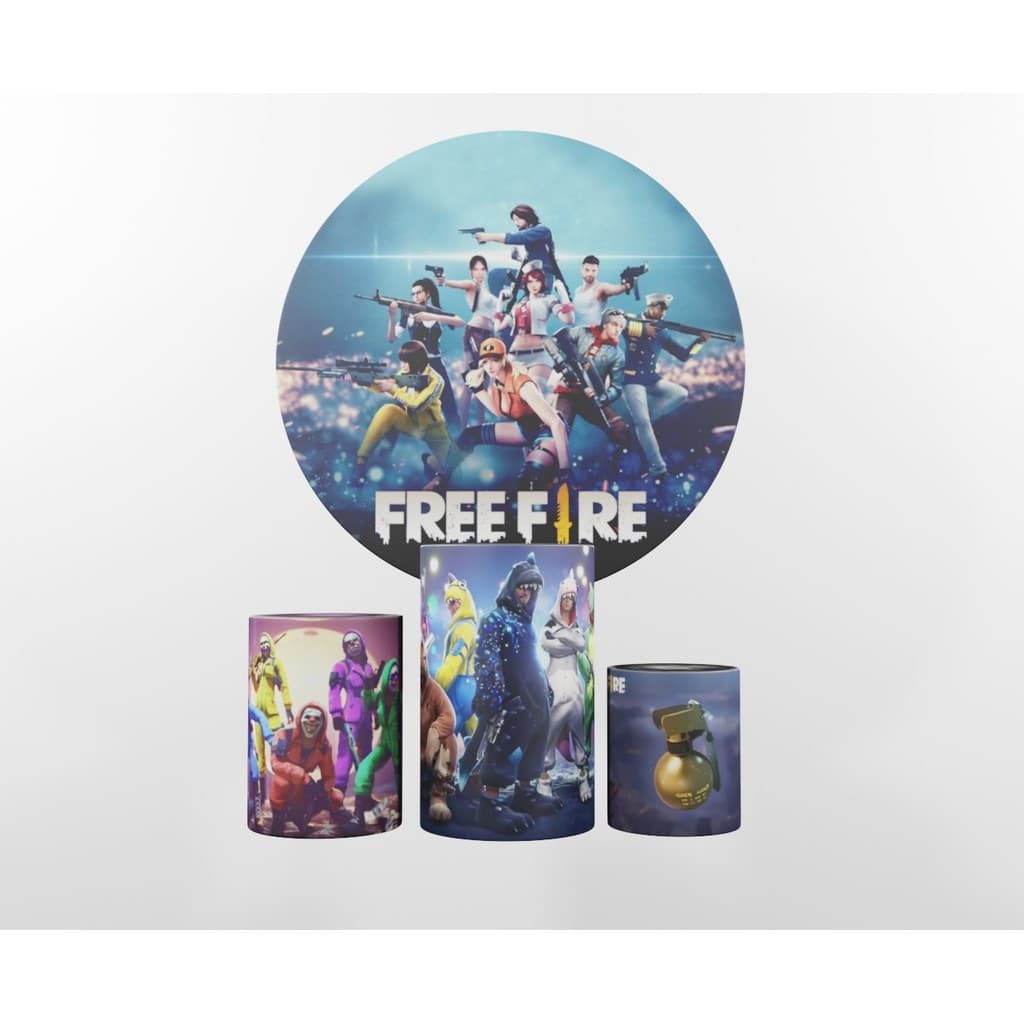 Painel Redondo Free Fire 03 + Trio De Capa Cilindro
