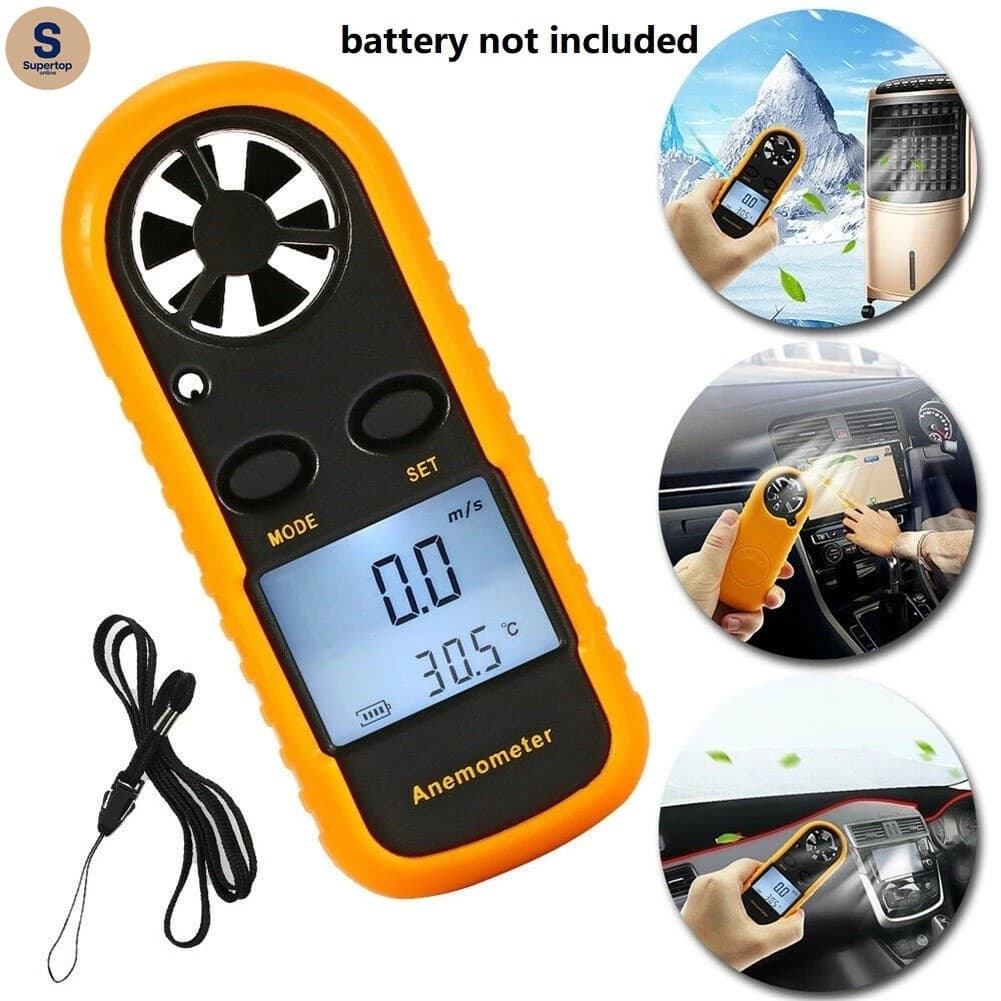 Anemômetro Digital com Display LCD Retroiluminado - Medidor de Velocidade do Vento e Temperatura