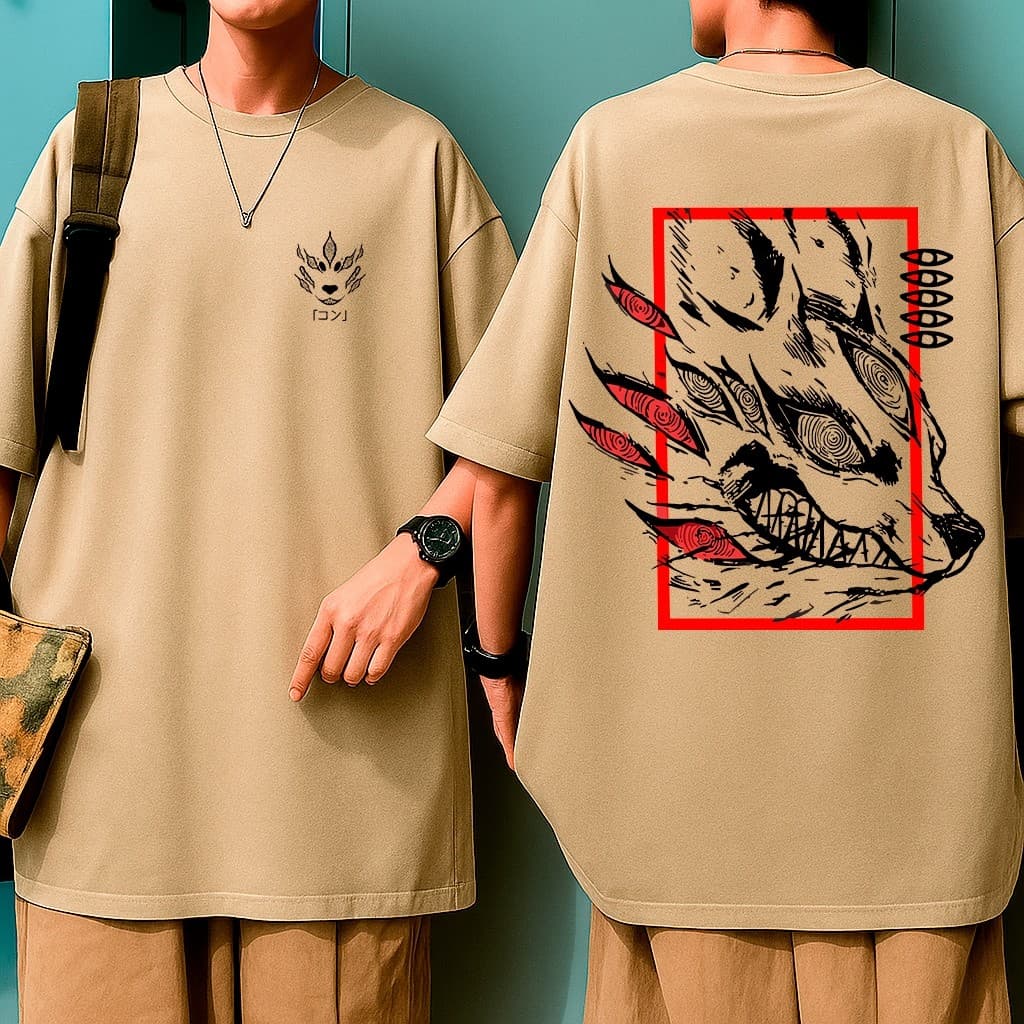 Camiseta Anime Aki Fox Devil Chainsaw Man Streetwear Camisa Casual 100% Algodão Unissex