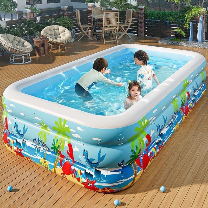 Piscina Inflável Retangular Infantil 3 Anéis PVC 150cmx100cmx50cm
