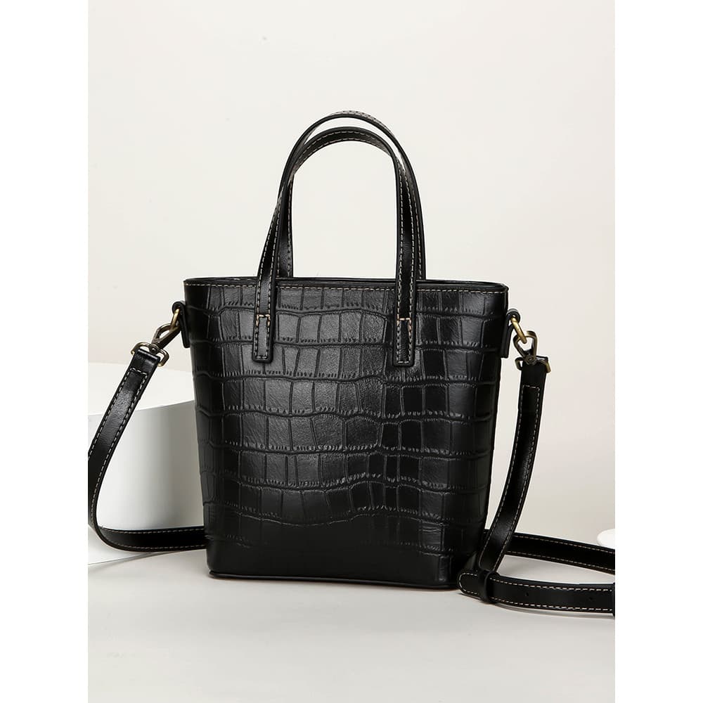 Pequeno saco pequeno outono inverno novo estilo elegante All-Match texturizado vegetal curtido couro em relevo balde sac