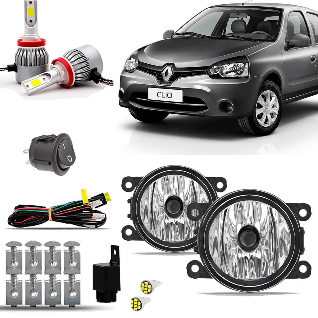 Kit Farol De Milha Neblina Farolete Auxiliar  Completo Renault Clio 2013 2014 2015 2016 Super Led 6000K 6K