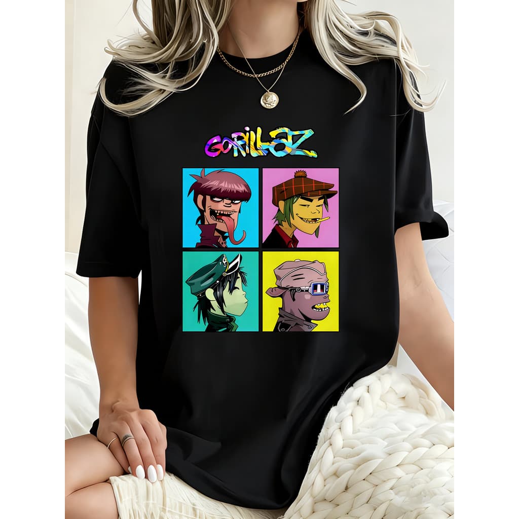 Camisa de Cotton com Personagens de Gorillaz, Multicolorida, para Ocasions Causais