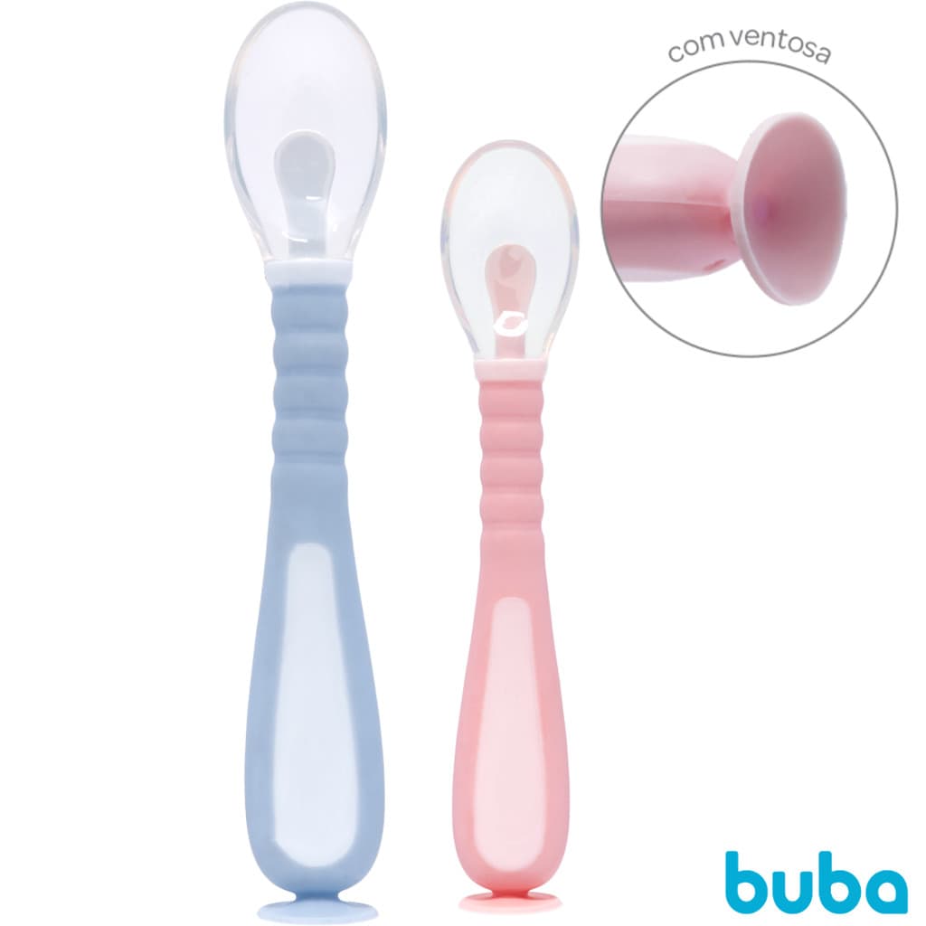 Colher Flexível Em Silicone Com Ventosa Buba Introdução Alimentar Bebê Criança Infantil