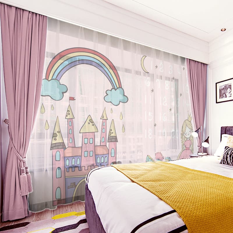 Cortina de castelo arco-íris de Anime, desenho animado, desenho animado, quarto infantil, menina, gaze, 2026, novo estil