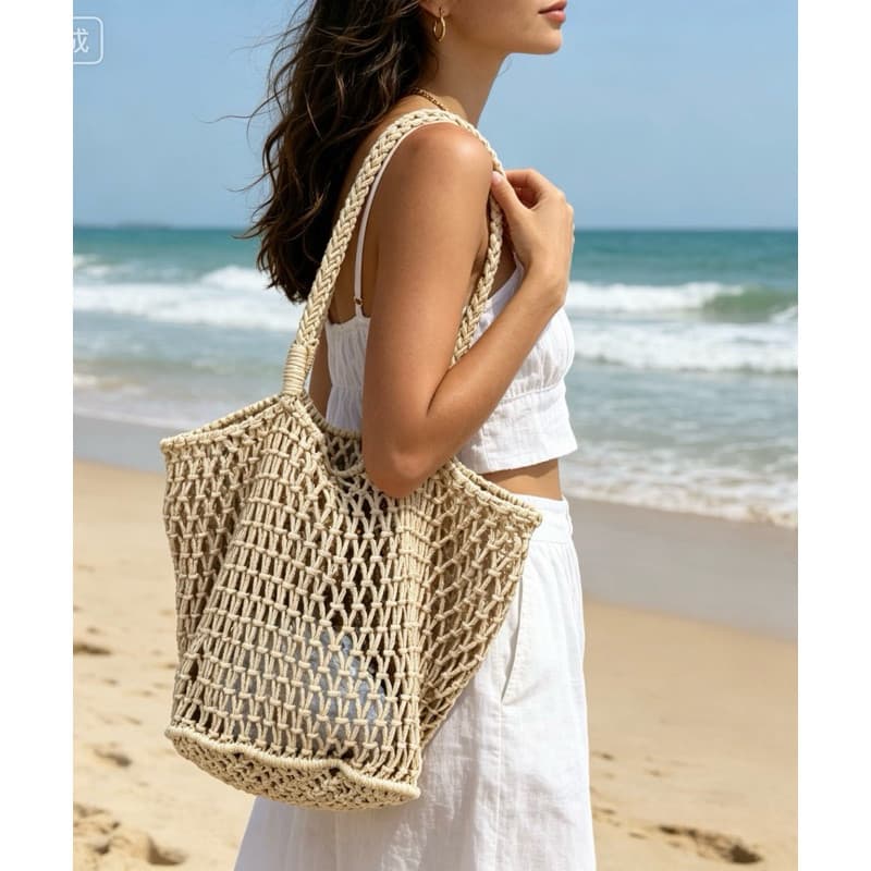 Bolsa Praia Macramê com Alça Trançada