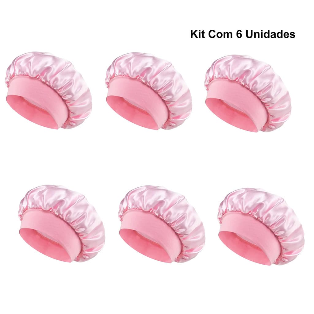 Kit C/6 Touca de cetim com Faixa Cor Rosa– Touca de Dormir Antifrizz  | Fabricante