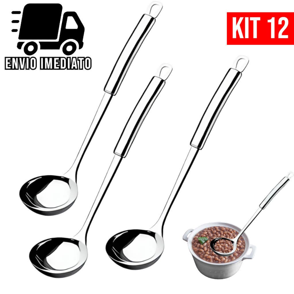 Kit 12 Concha de Feijão Aço Inoxidável Grande Luxo Utensílios para Cozinha Prime Multiuso