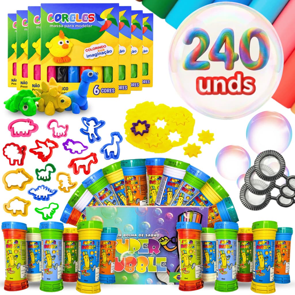 Kit Prenda Brinde Bolha Sabão Massa Modelar Forminha Festa Infantil Massinha Lembrancinha Sacolinha