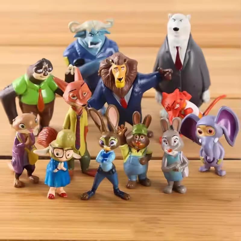 Conjunto de 12 peças de brinquedos de personagens de animais de Zootopia: Judy Hopps, a coelha, Nick Wilde, a raposa, co