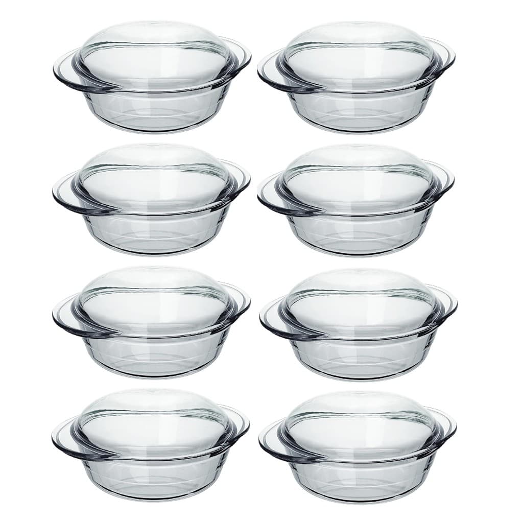 Kit Assadeiras Marinex 8 Peças 1L Redondas com Tampa Vidro Refratário Ideal para Forno Micro-ondas e Mesa