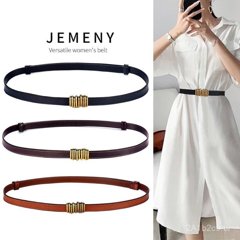 Cinto feminino fino de couro genuíno para o verão, adequado para decorar ternos e vestidos, cinto que afina a cintura, c