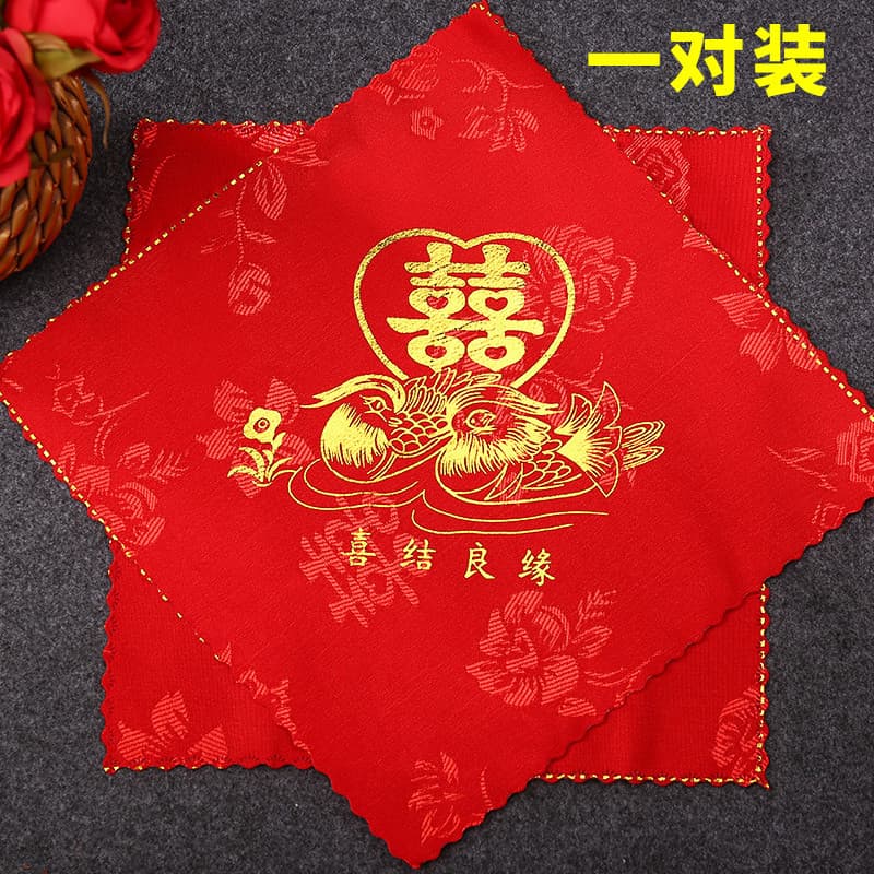 Dote de noiva lenço vermelho Xipa vermelho pequeno lenço quadrado para palavra feliz lenço quadrado casamento Newcomer s