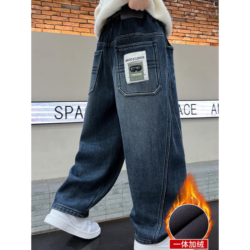 Roupas infantis para meninos Calças de lã de lã para meninos 2026 Novo estilo outono inverno estilo médio grande calças