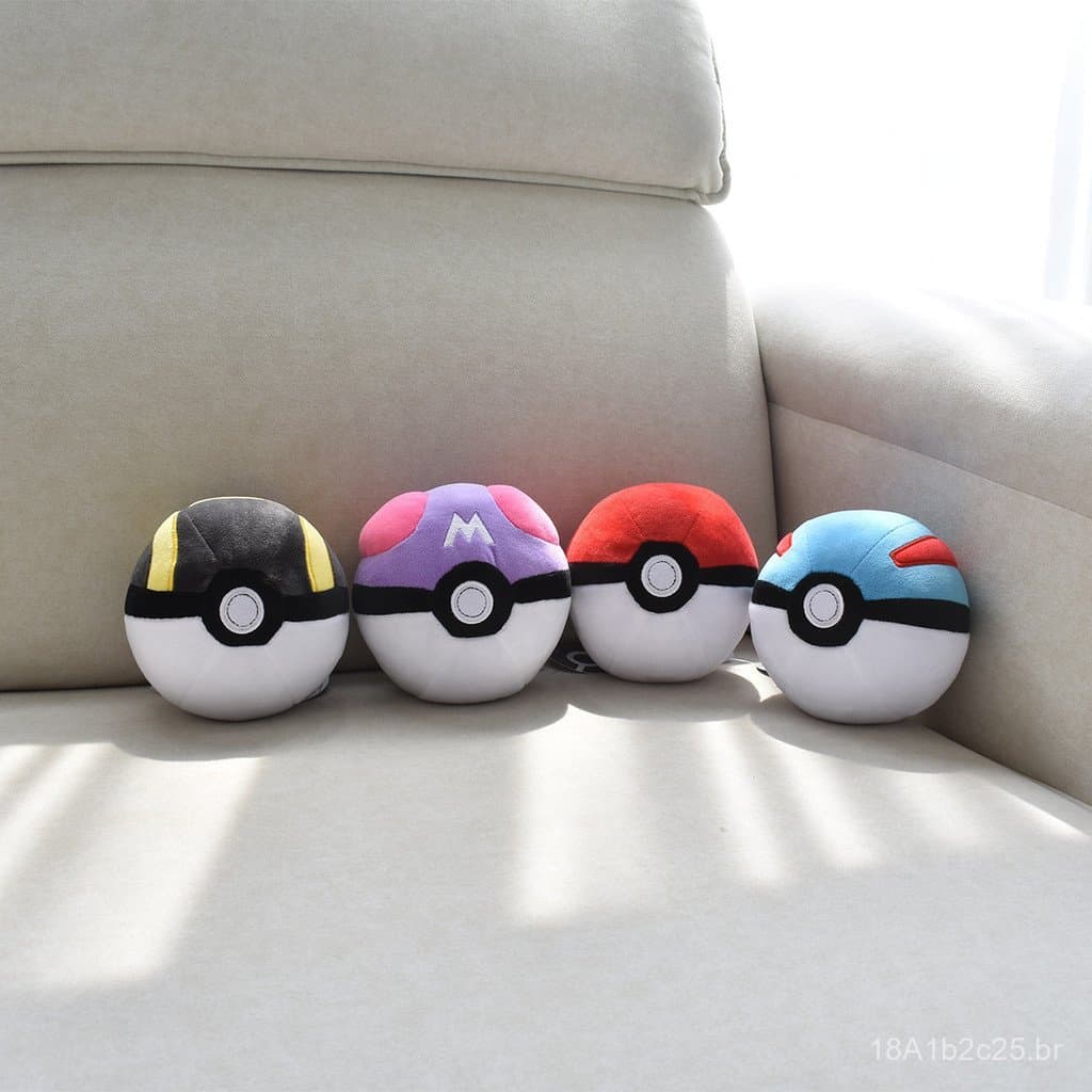 Brinquedo de pelúcia Poké Ball de tamanho médio (5 polegadas/12 cm) nas cores vermelha, azul, roxa e preta, boneco de pe